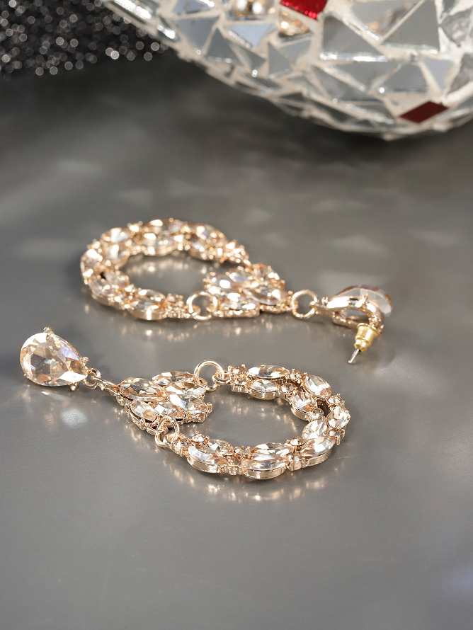 YouBella Gold-Plated Stone-Studded Teardrop Shaped Drop Earrings