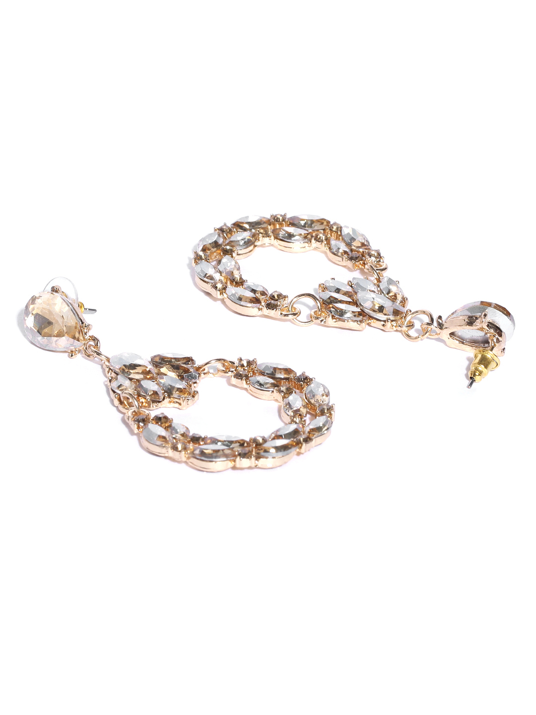 YouBella Gold-Plated Stone-Studded Teardrop Shaped Drop Earrings
