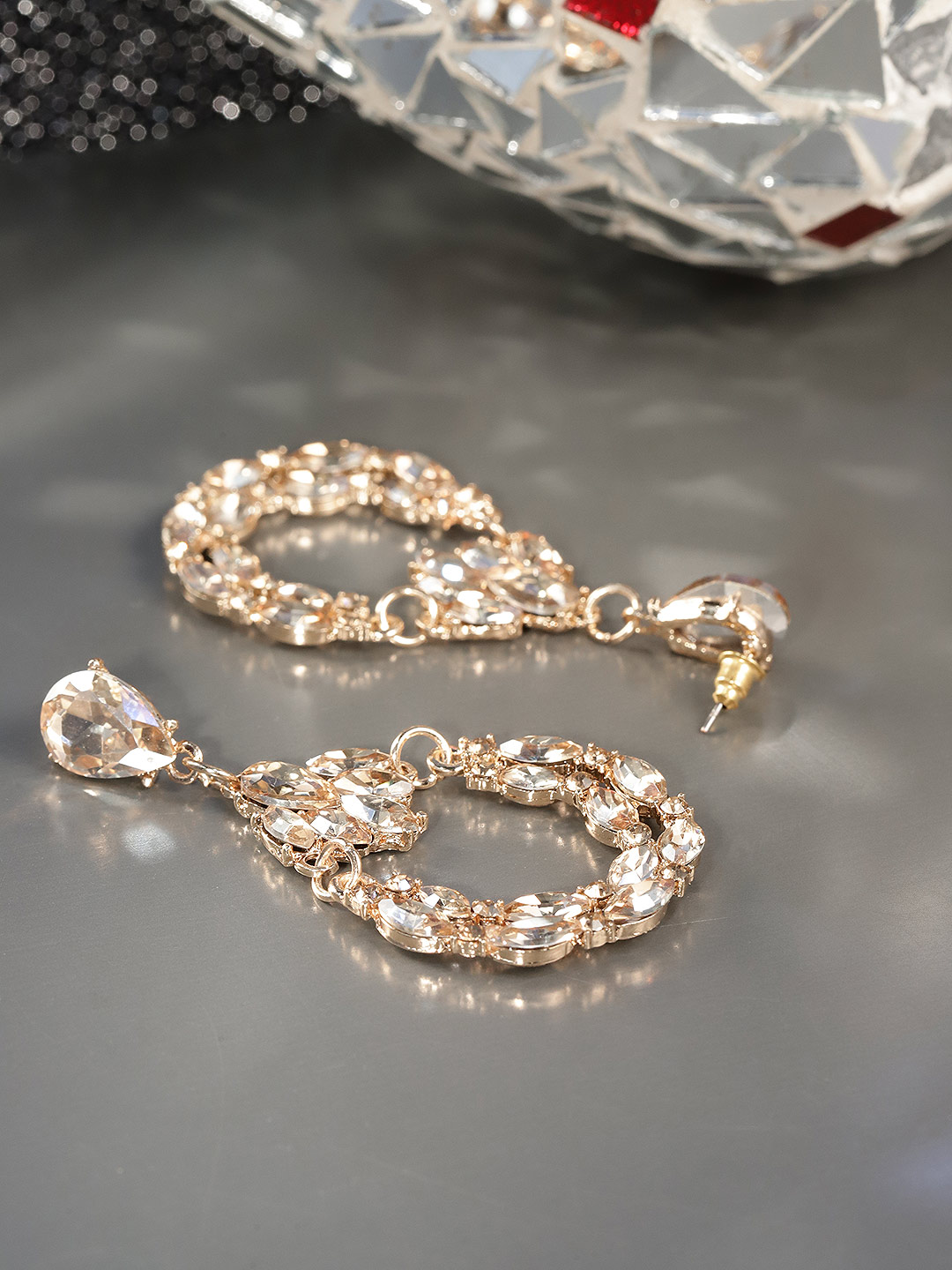 YouBella Gold-Plated Stone-Studded Teardrop Shaped Drop Earrings