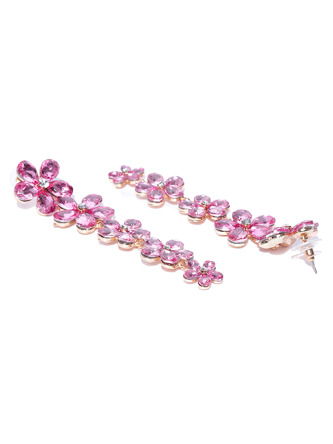 YouBella Pink Gold-Plated Stone-Studded Floral Drop Earrings