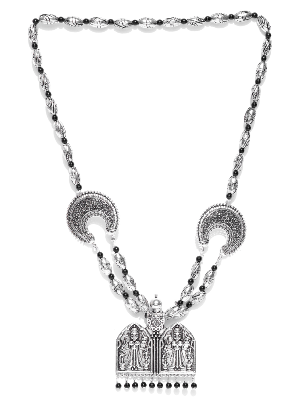 YouBella Black Oxidised Silver-Plated Textured Layered Necklace