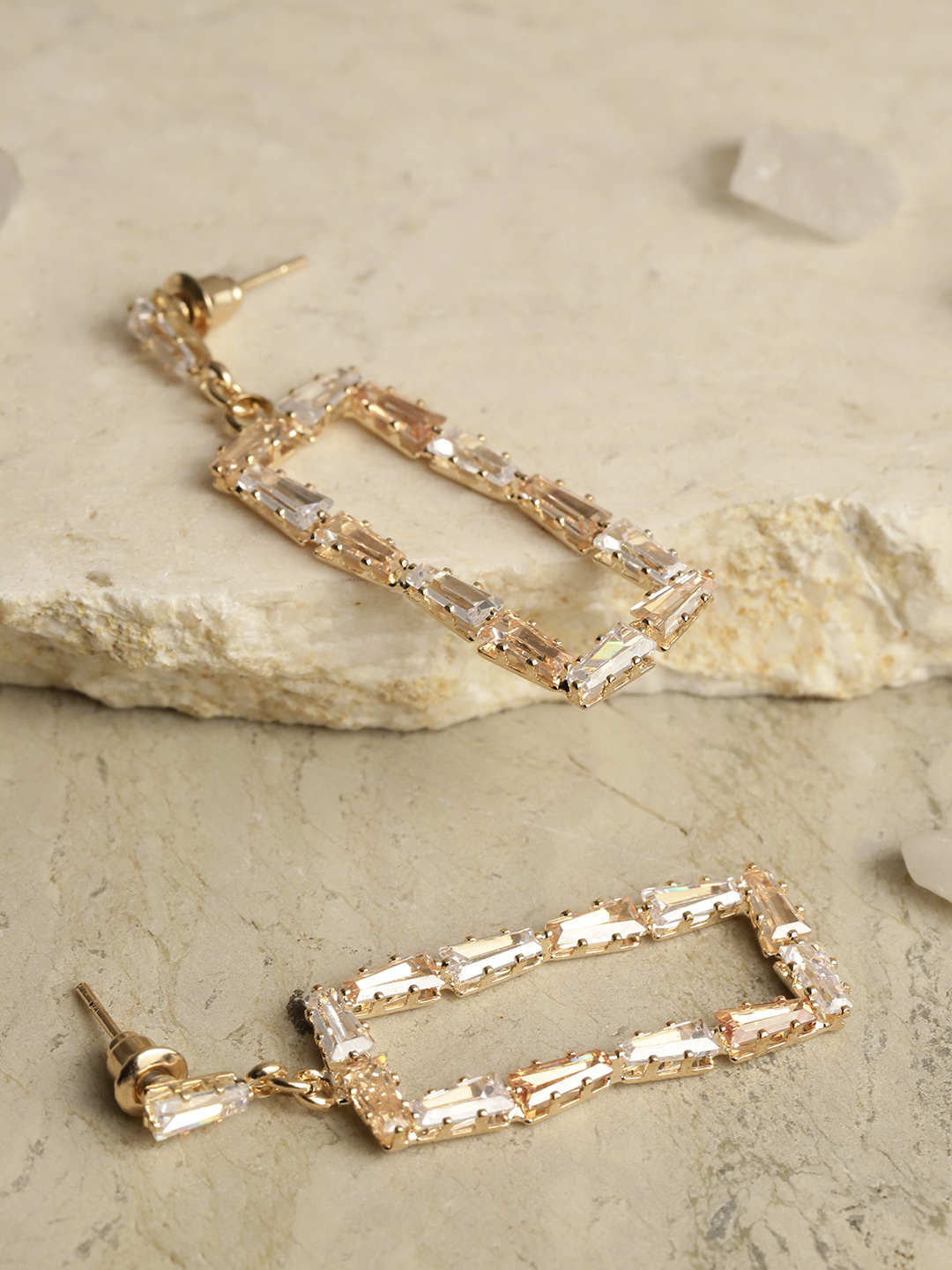 YouBella Gold-Plated Stone-Studded Geometric Drop Earrings