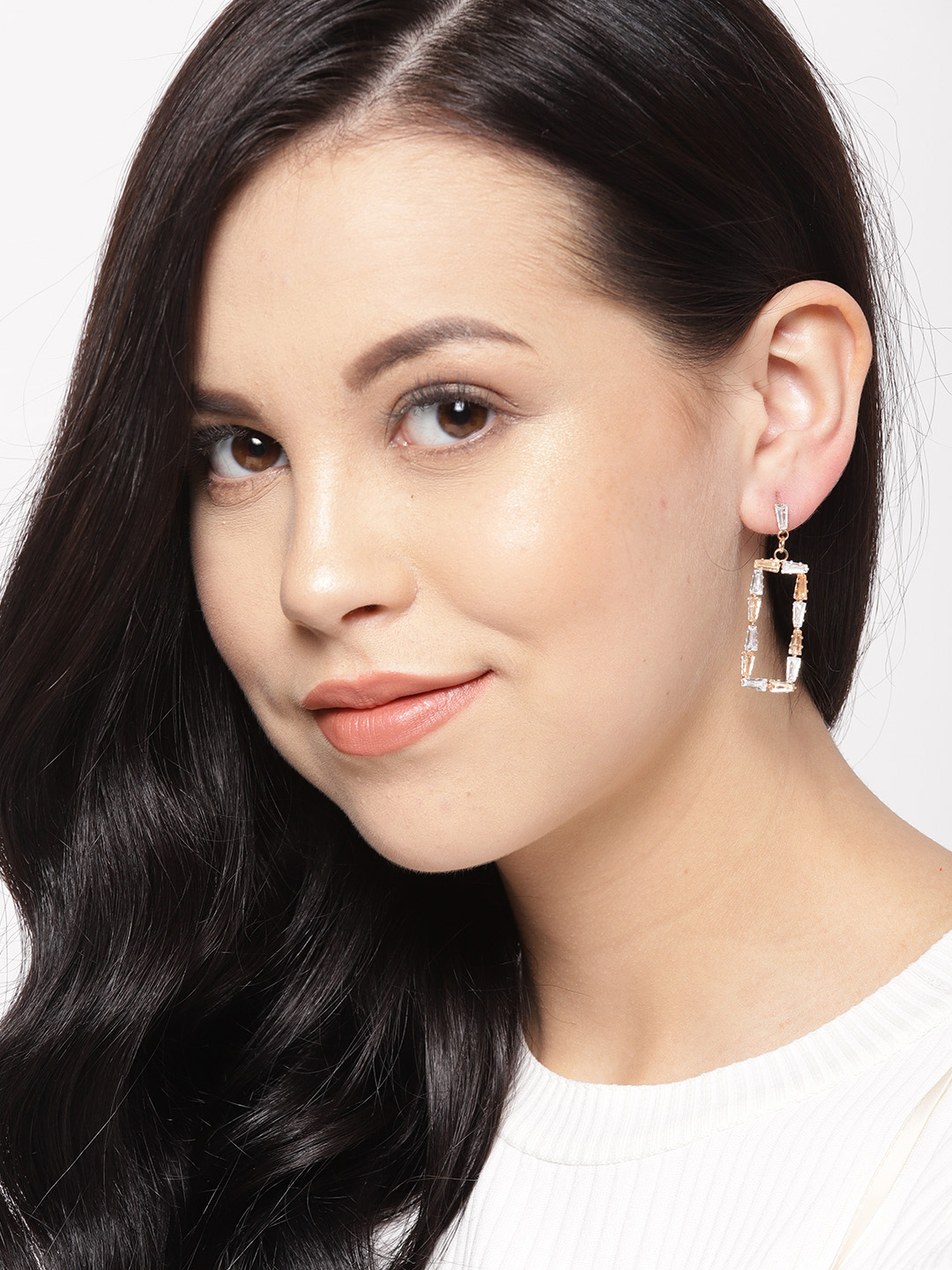 YouBella Gold-Plated Stone-Studded Geometric Drop Earrings