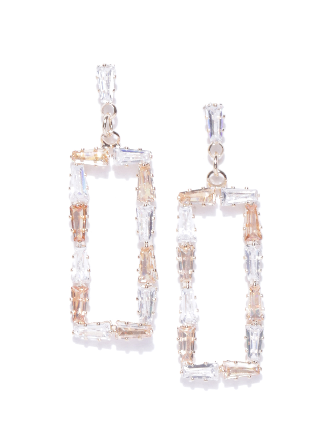YouBella Gold-Plated Stone-Studded Geometric Drop Earrings