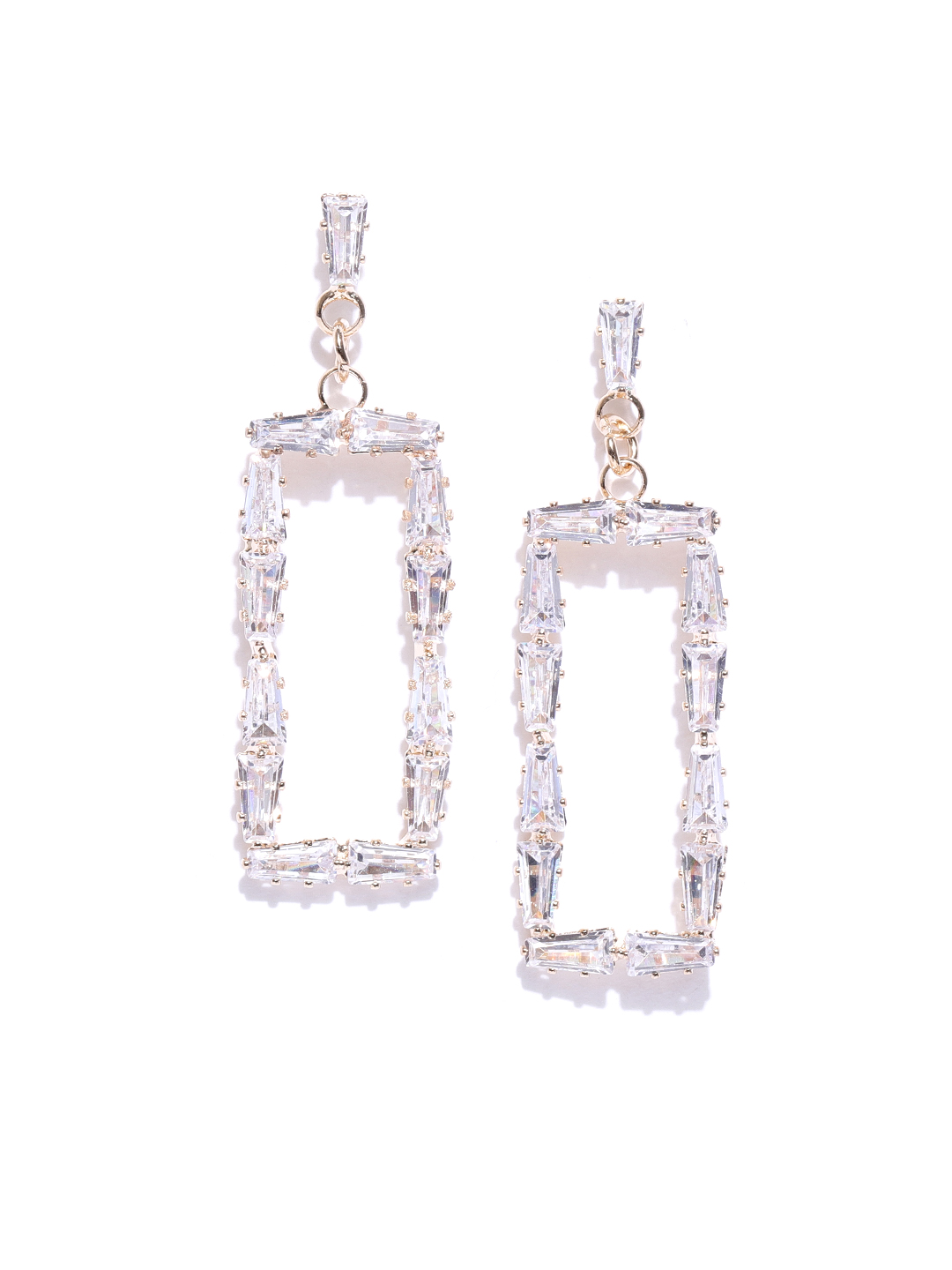 YouBella Gold-Plated Stone-Studded Rectangular Drop Earrings