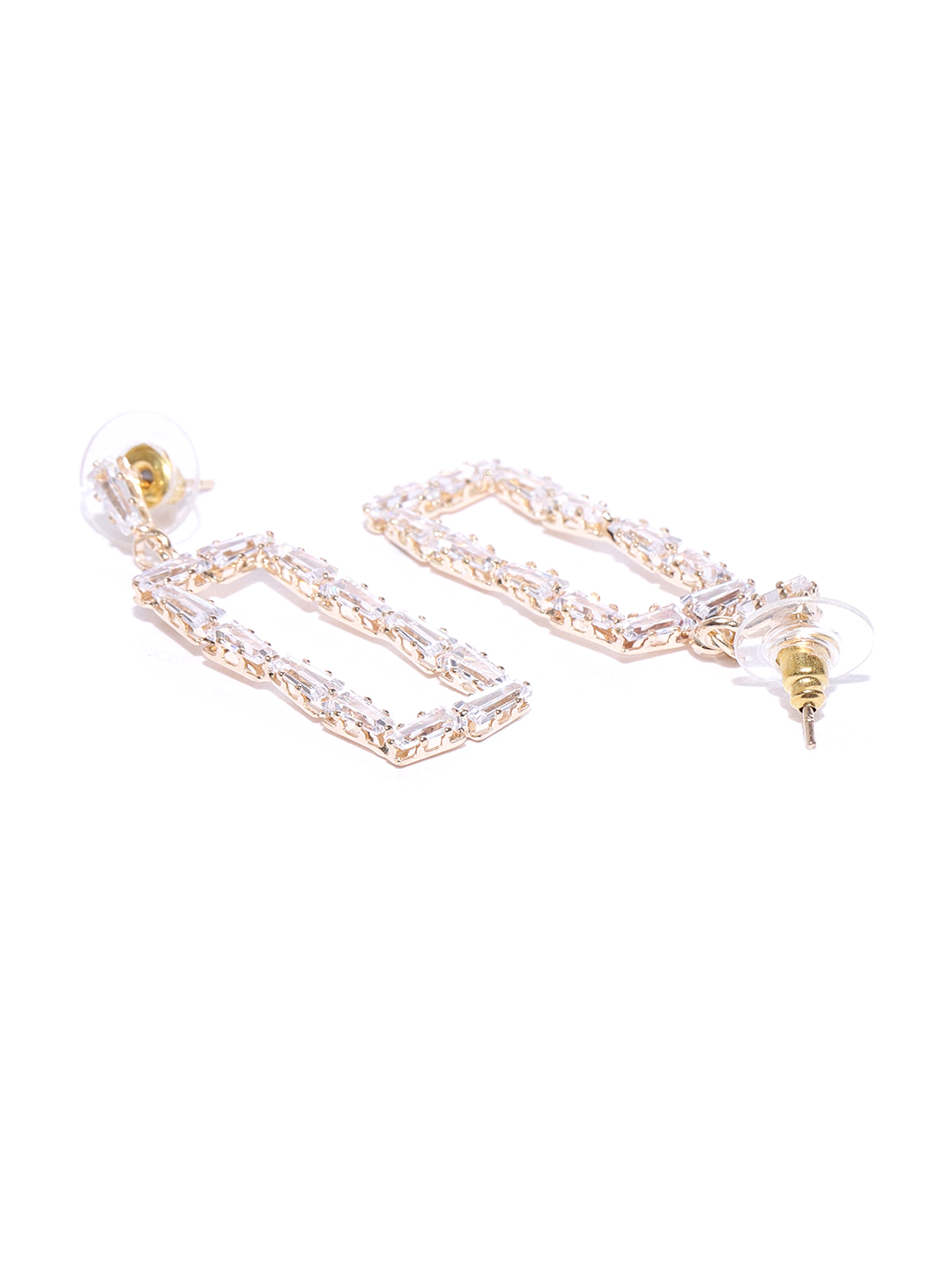 YouBella Gold-Plated Stone-Studded Rectangular Drop Earrings