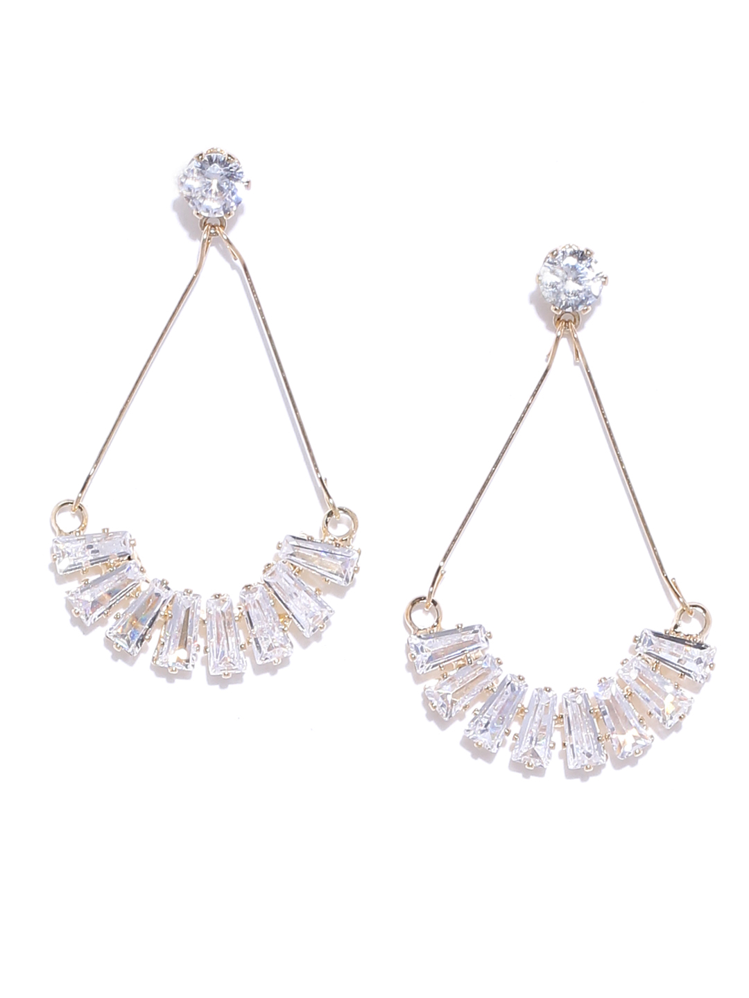 YouBella Gold-Plated Stone-Studded Crescent Shaped Drop Earrings