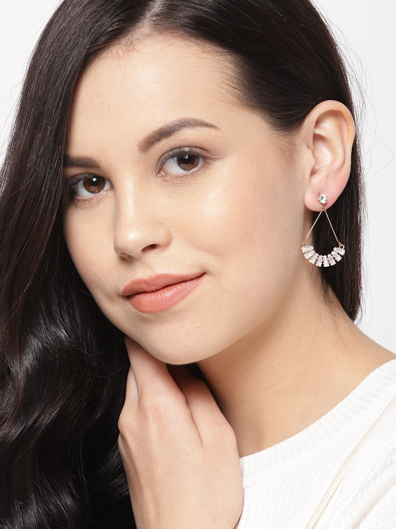 YouBella Gold-Plated Stone-Studded Crescent Shaped Drop Earrings
