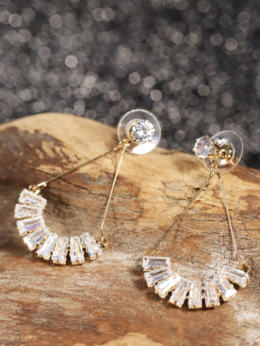 YouBella Gold-Plated Stone-Studded Crescent Shaped Drop Earrings
