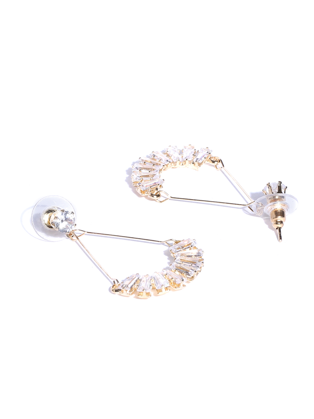 YouBella Gold-Plated Stone-Studded Crescent Shaped Drop Earrings