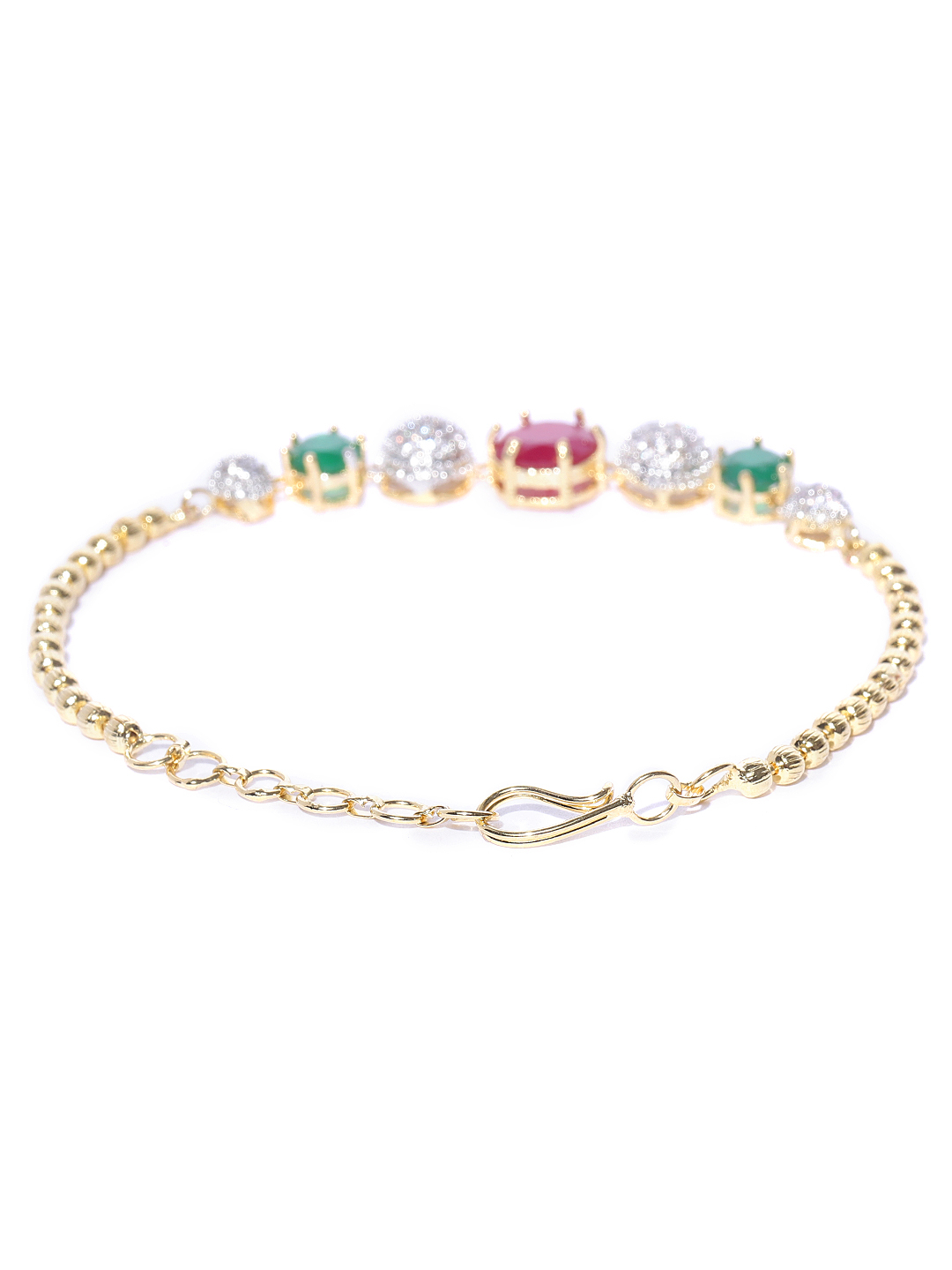YouBella Pink  Green Gold-Plated Stone-Studded Jewellery Set