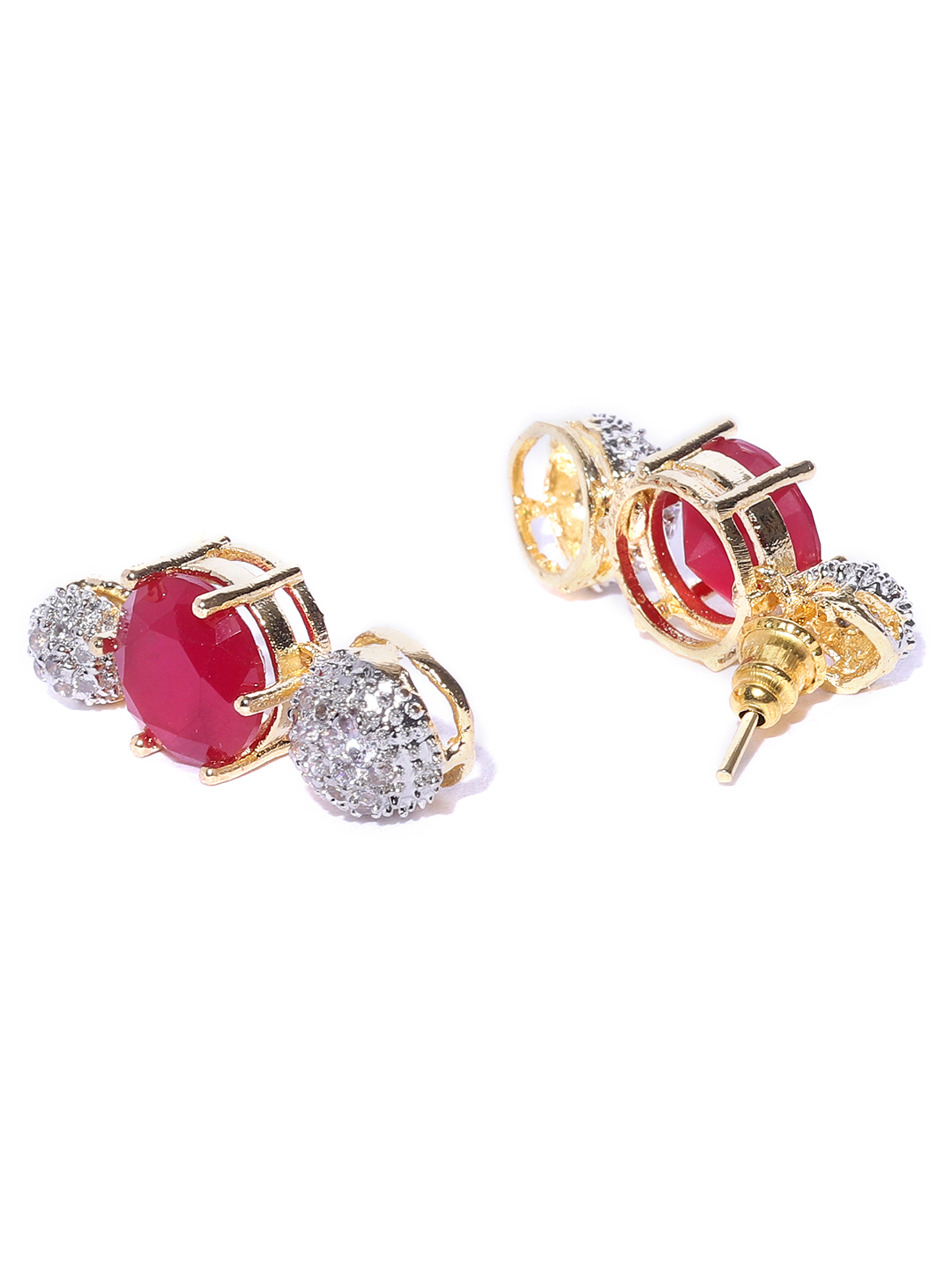 YouBella Pink  Green Gold-Plated Stone-Studded Jewellery Set