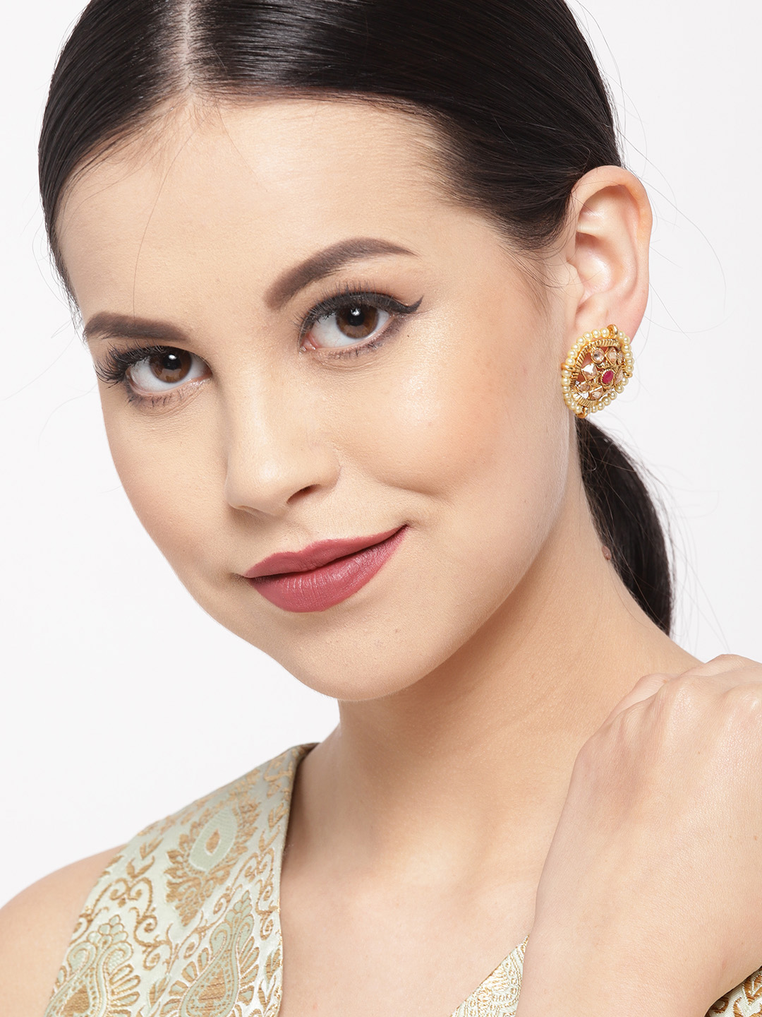 YouBella Pink Gold-Plated Stone-Studded Circular Studs