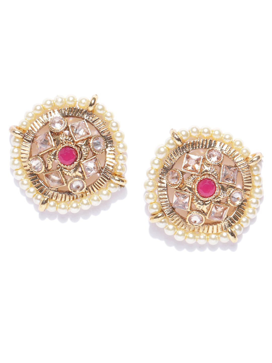 YouBella Pink Gold-Plated Stone-Studded Circular Studs