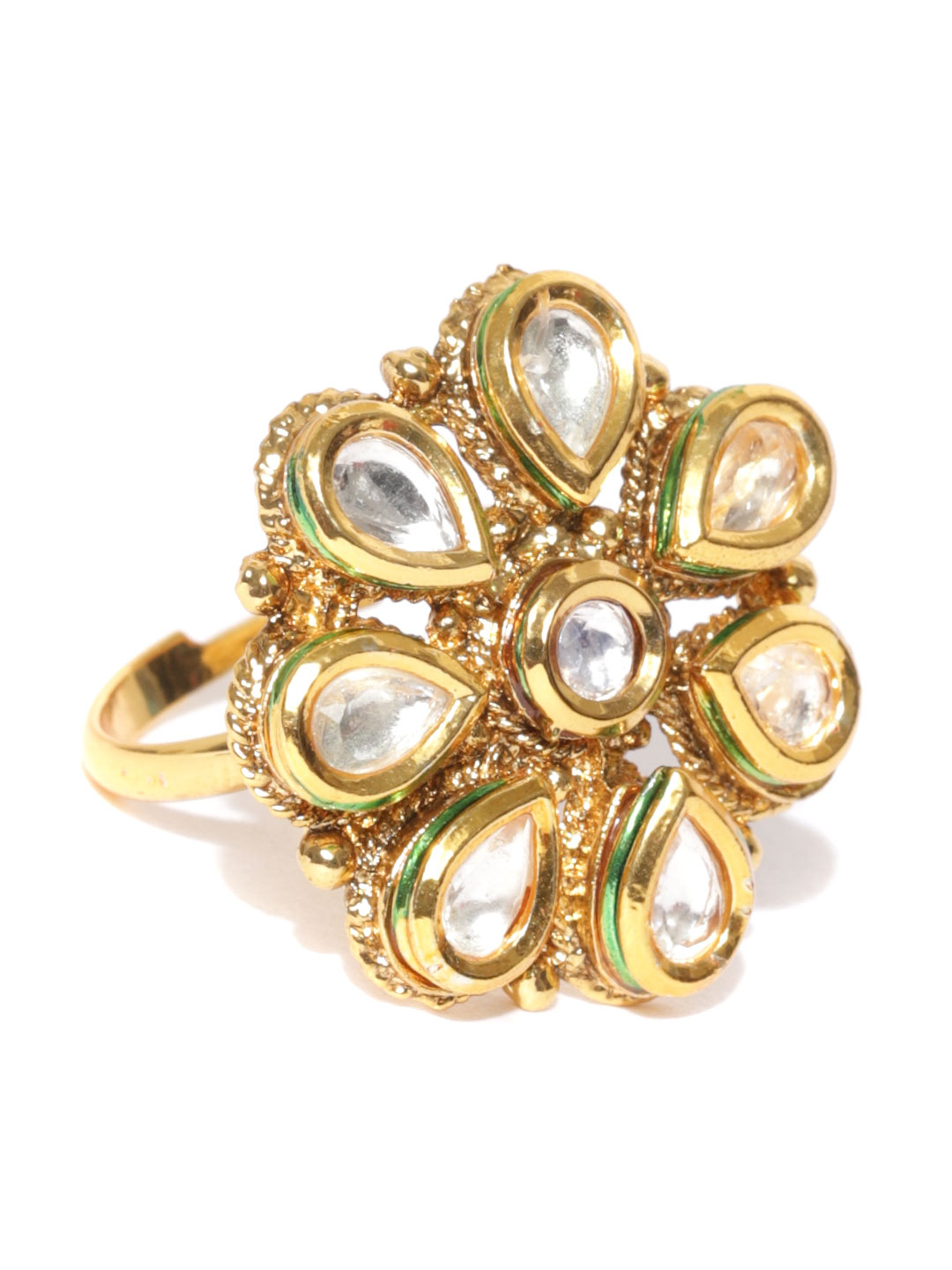 YouBella Women Gold-Plated Stone-Studded Floral Adjustable Ring