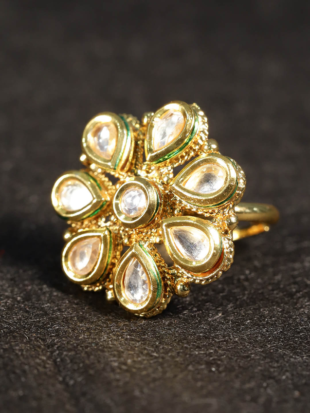 YouBella Women Gold-Plated Stone-Studded Floral Adjustable Ring