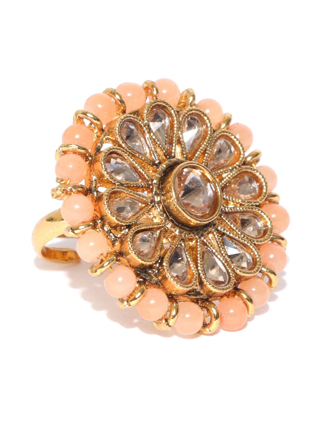 YouBella Peach-Coloured Gold-Plated Adjustable Finger Ring