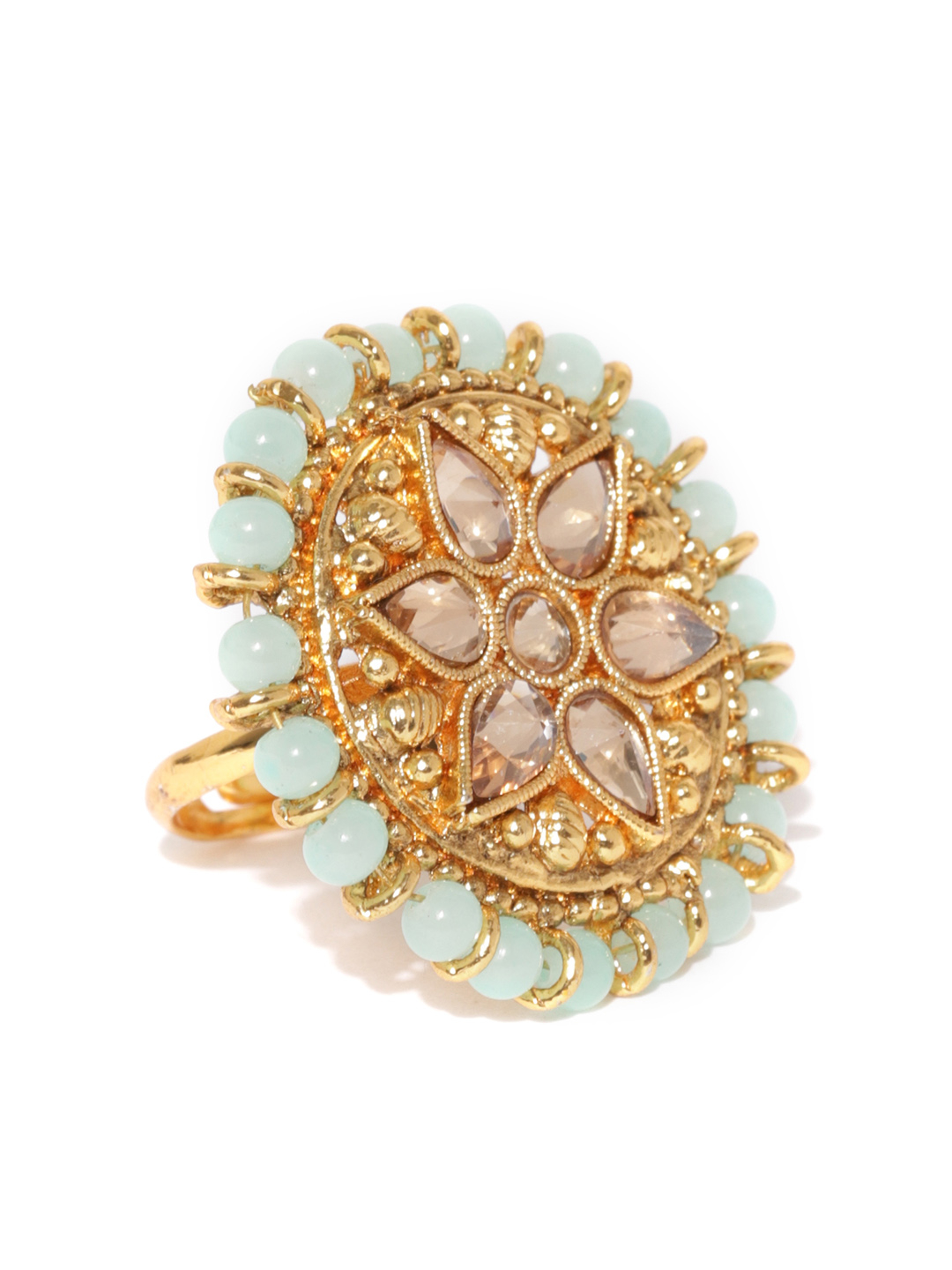 YouBella Sea Green Gold-Plated Adjustable Finger Ring