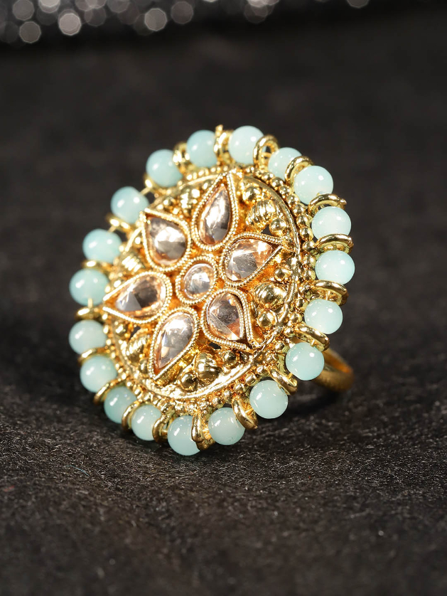 YouBella Sea Green Gold-Plated Adjustable Finger Ring