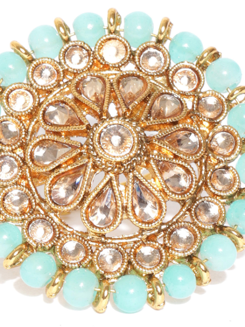 YouBella Women Turquoise Blue Gold-Plated Stone-Studded Floral Adjustable Ring