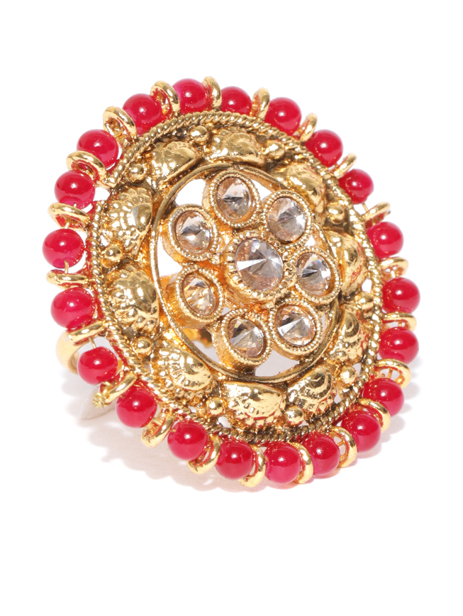 YouBella Red Gold-Plated Adjustable Finger Ring