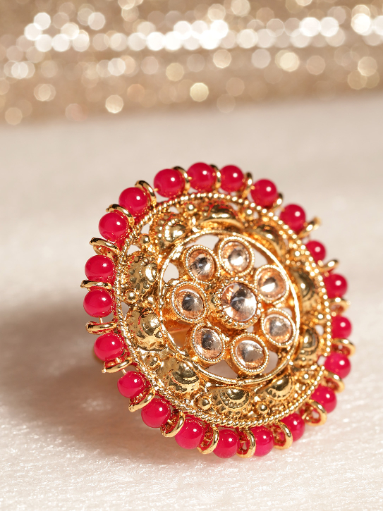 YouBella Red Gold-Plated Adjustable Finger Ring