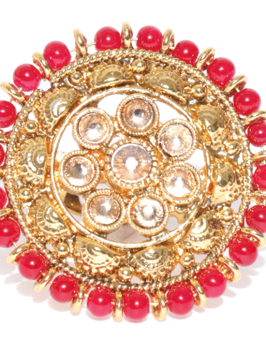 YouBella Red Gold-Plated Adjustable Finger Ring