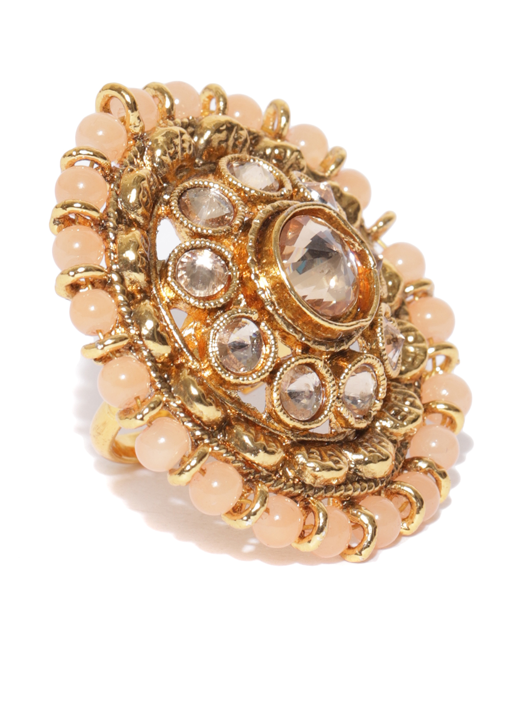 YouBella Peach-Coloured Gold-Plated Stone-Studded Adjustable Ring