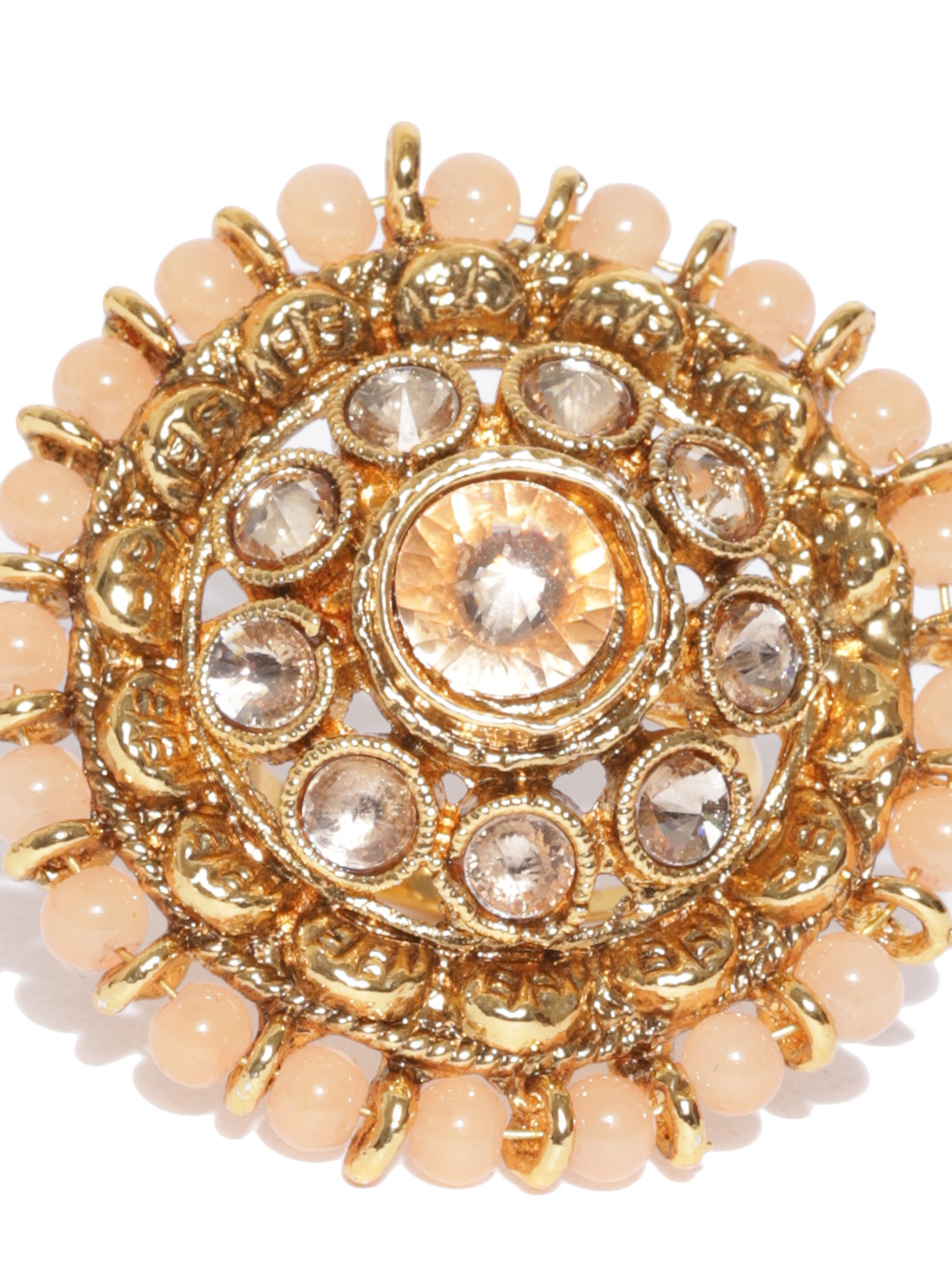 YouBella Peach-Coloured Gold-Plated Stone-Studded Adjustable Ring