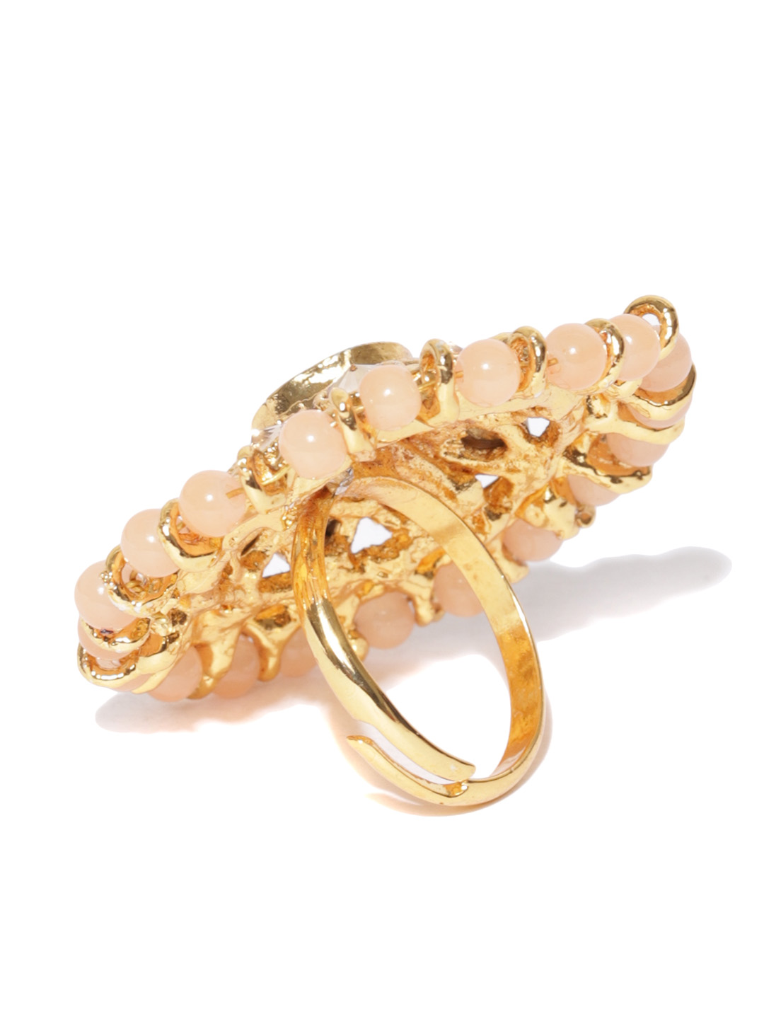 YouBella Peach-Coloured Gold-Plated Stone-Studded Adjustable Ring