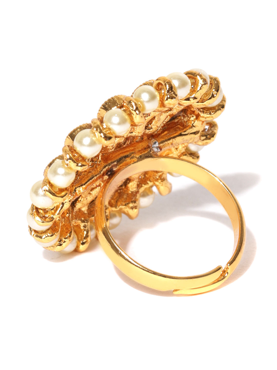 YouBella Off-White Gold-Plated Stone-Studded Floral Adjustable Ring