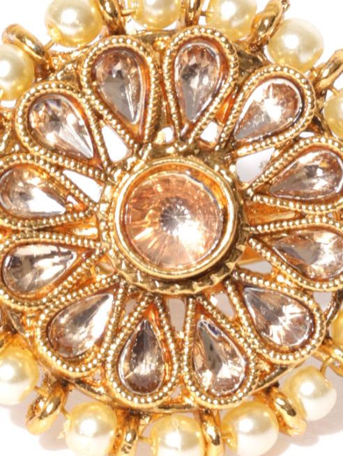 YouBella Off-White Gold-Plated Stone-Studded Floral Adjustable Ring