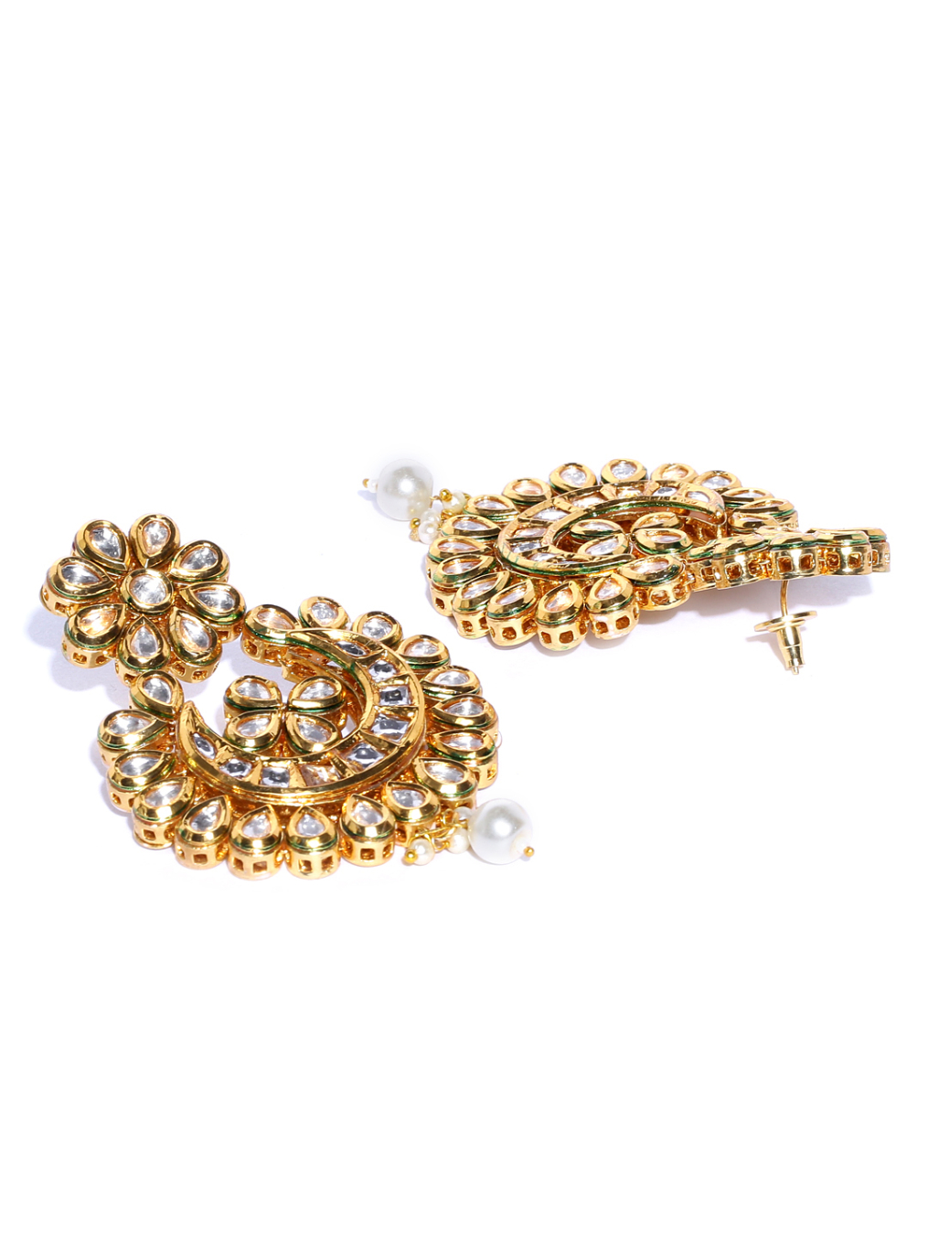 YouBella Gold-Plated Kundan-Studded Crescent-Shaped Chandbalis