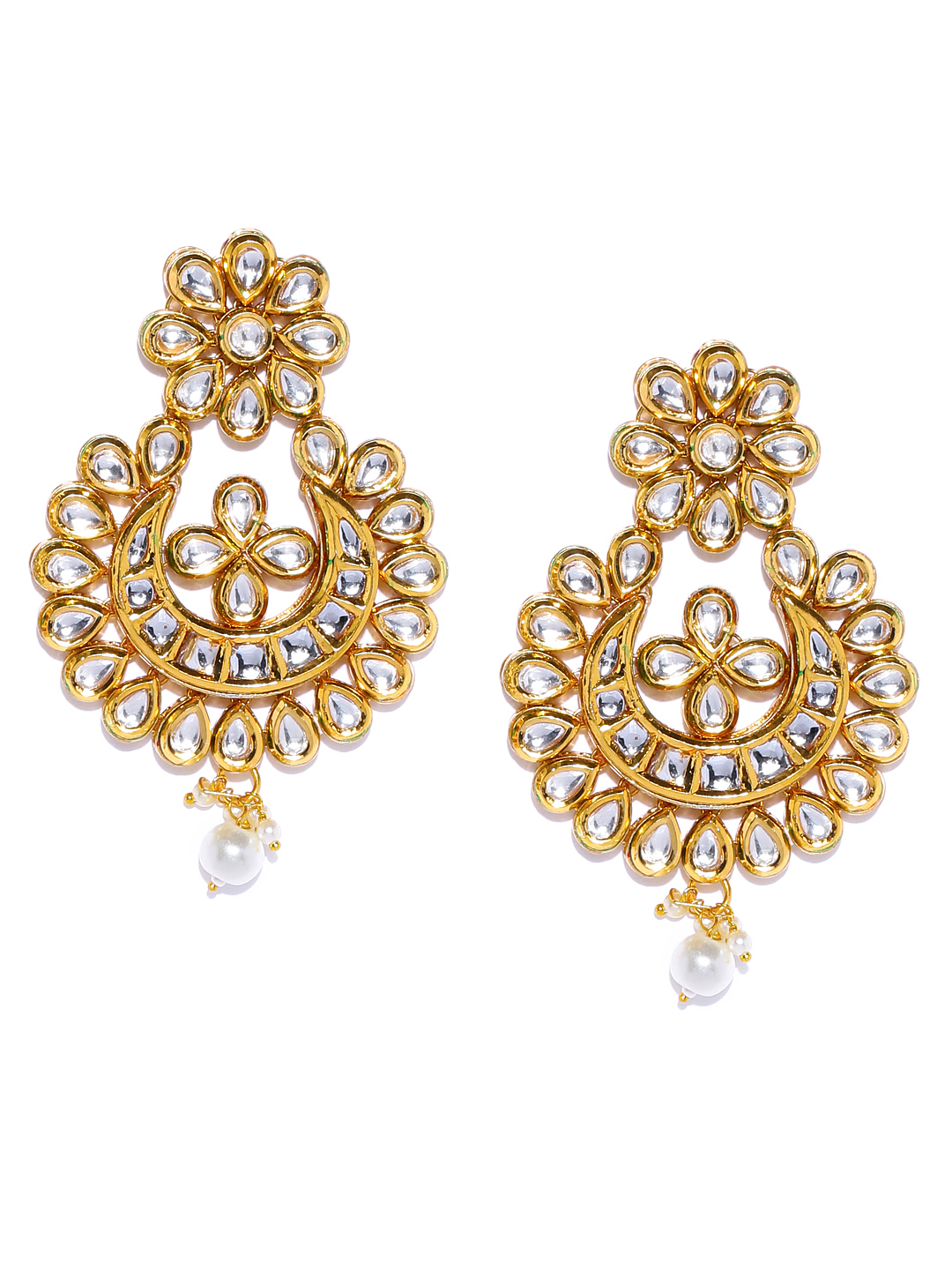 YouBella Gold-Plated Kundan-Studded Crescent-Shaped Chandbalis