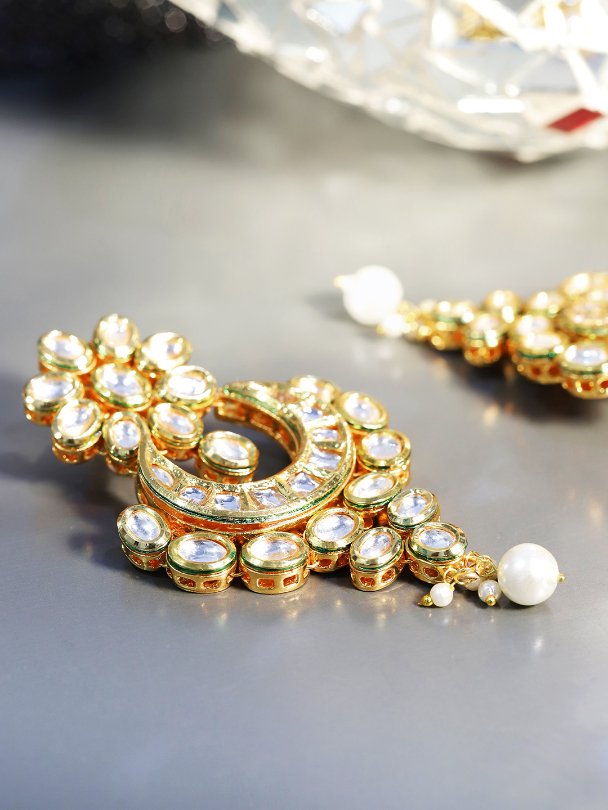 YouBella Gold-Plated Kundan-Studded Crescent Shaped Chandbalis