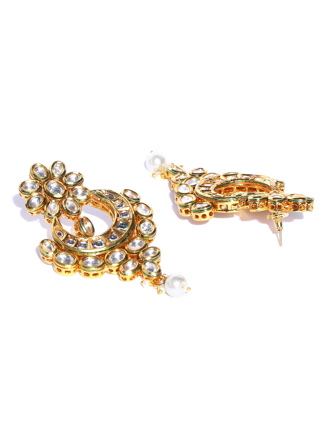YouBella Gold-Plated Kundan-Studded Crescent Shaped Chandbalis