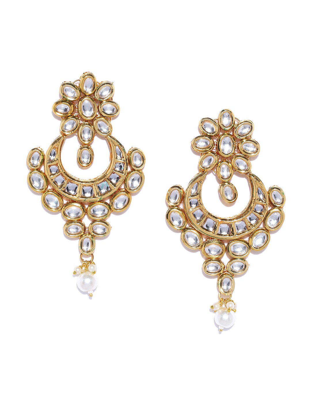 YouBella Gold-Plated Kundan-Studded Crescent Shaped Chandbalis