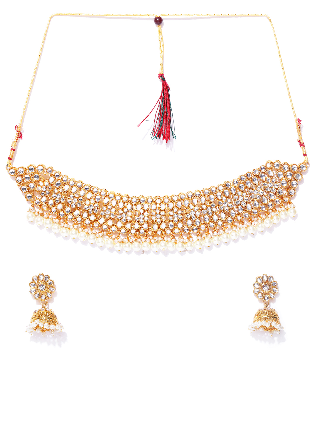 YouBella Off-White Gold-Plated Stone-Studded Handcrafted Jewellery Set