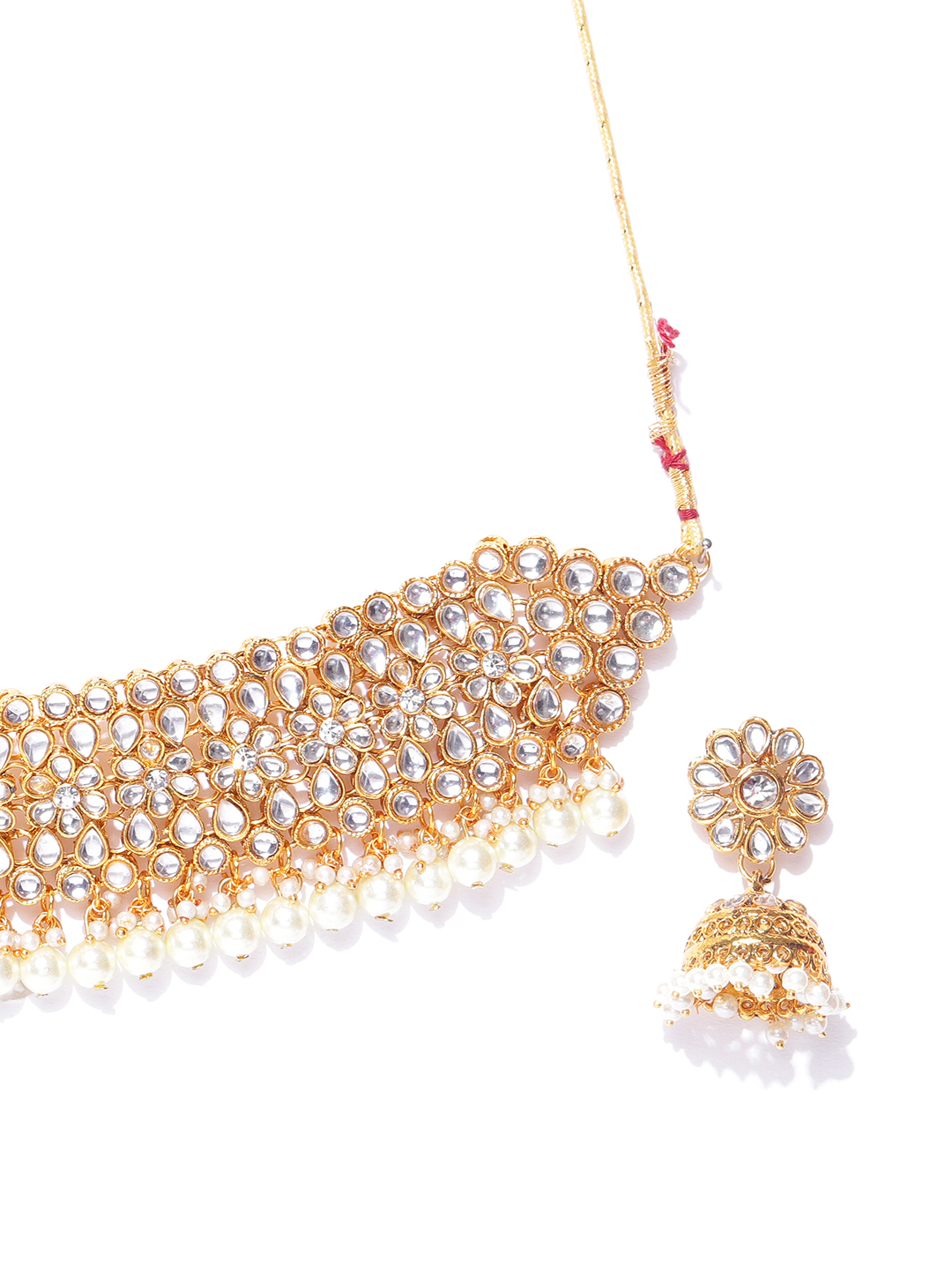 YouBella Off-White Gold-Plated Stone-Studded Handcrafted Jewellery Set