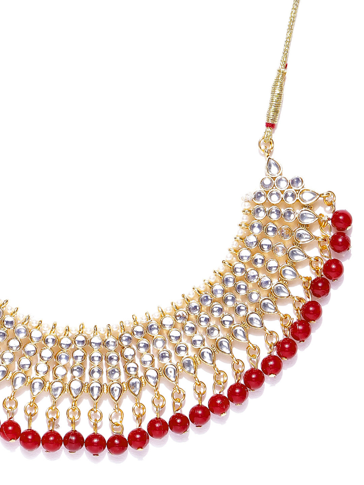 YouBella Maroon Gold-Plated Stone-Studded Handcrafted Jewellery Set