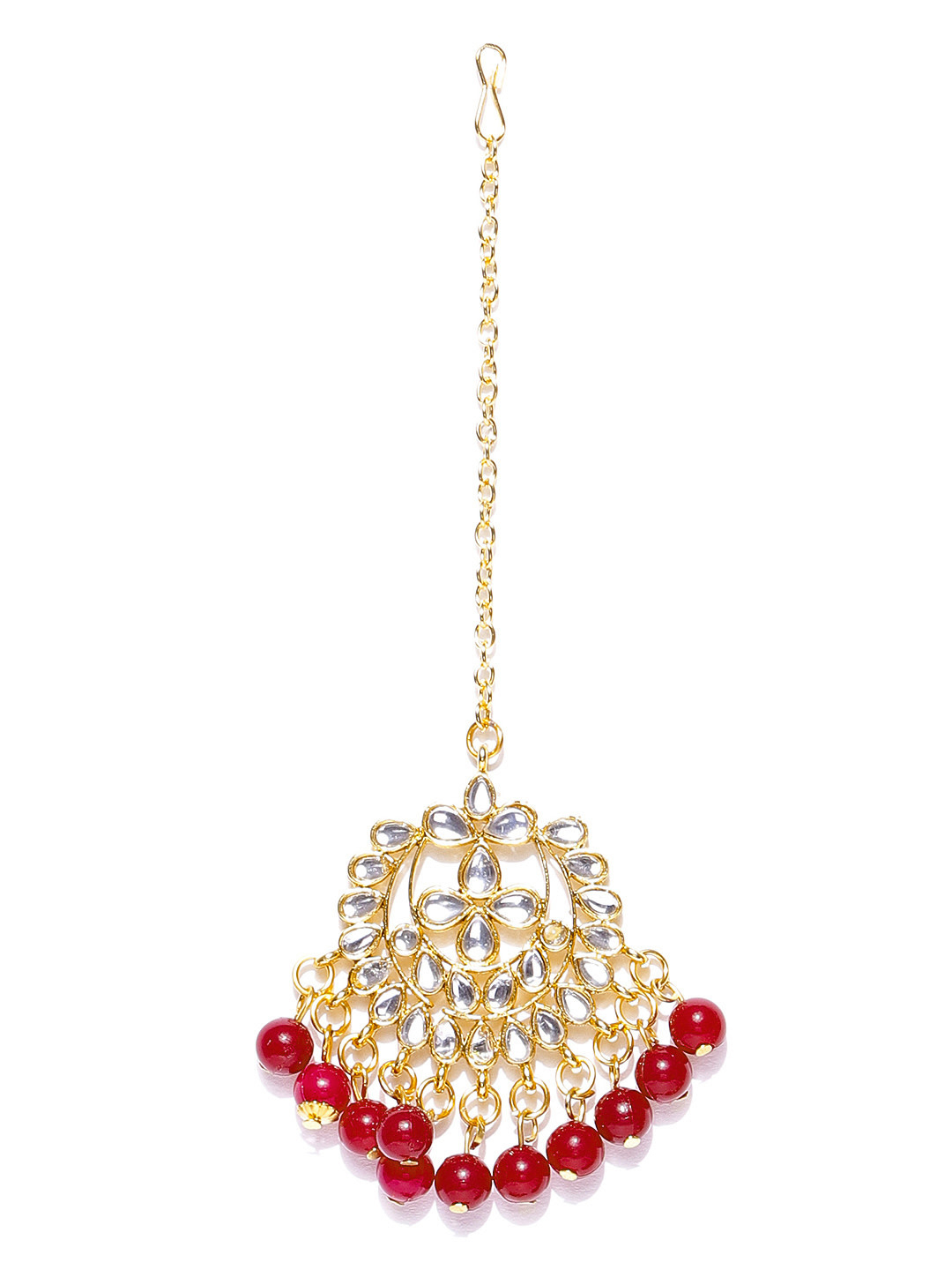 YouBella Maroon Gold-Plated Stone-Studded Handcrafted Jewellery Set