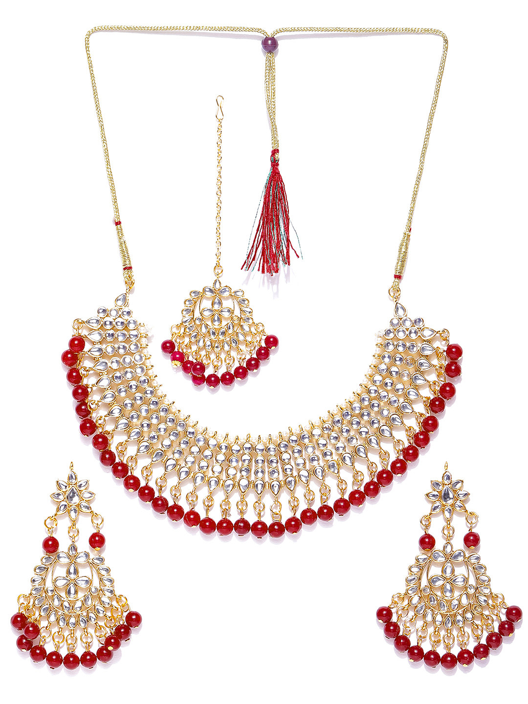 YouBella Maroon Gold-Plated Stone-Studded Handcrafted Jewellery Set