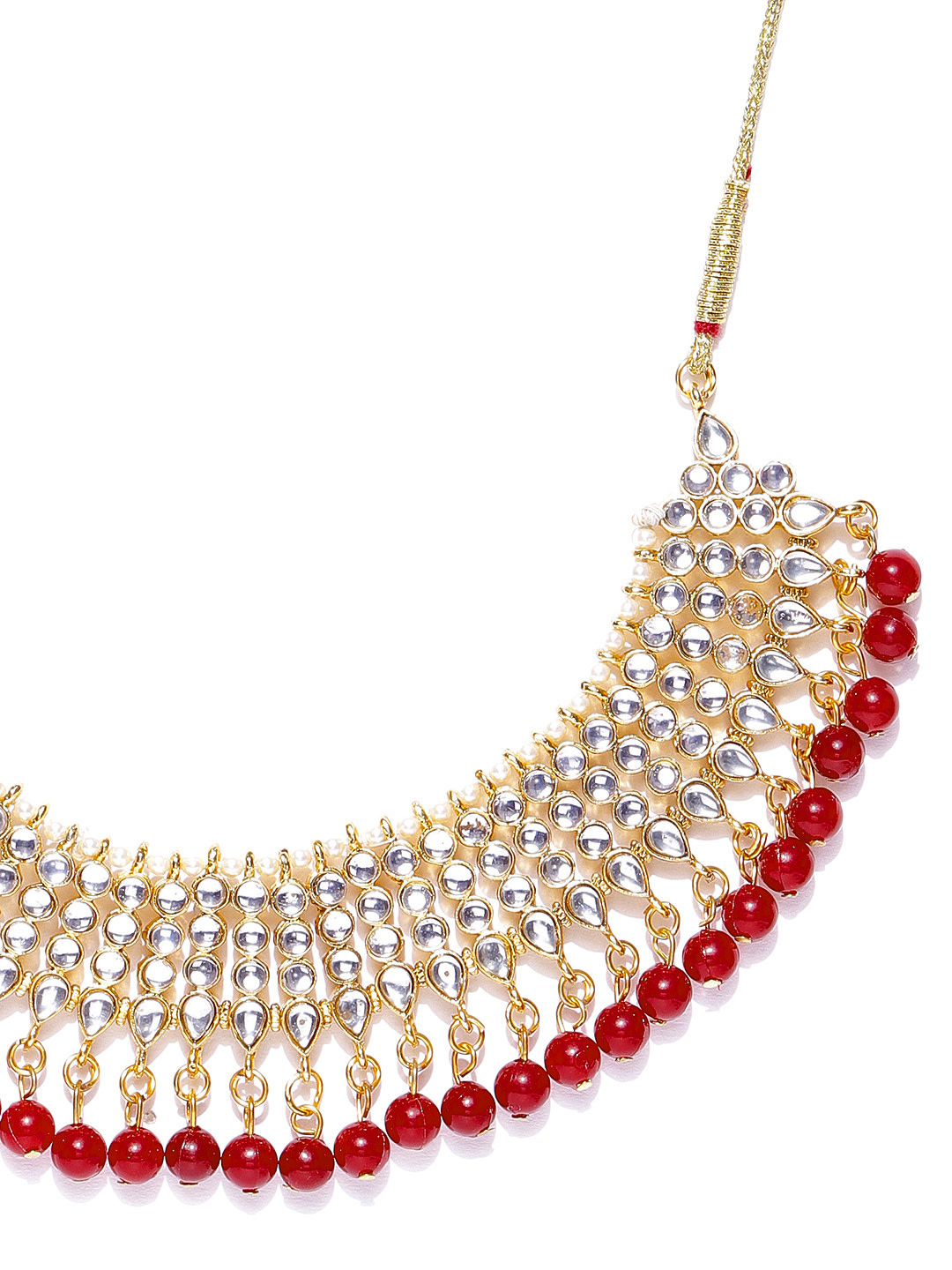 YouBella Maroon Gold-Plated Stone-Studded Handcrafted Jewellery Set