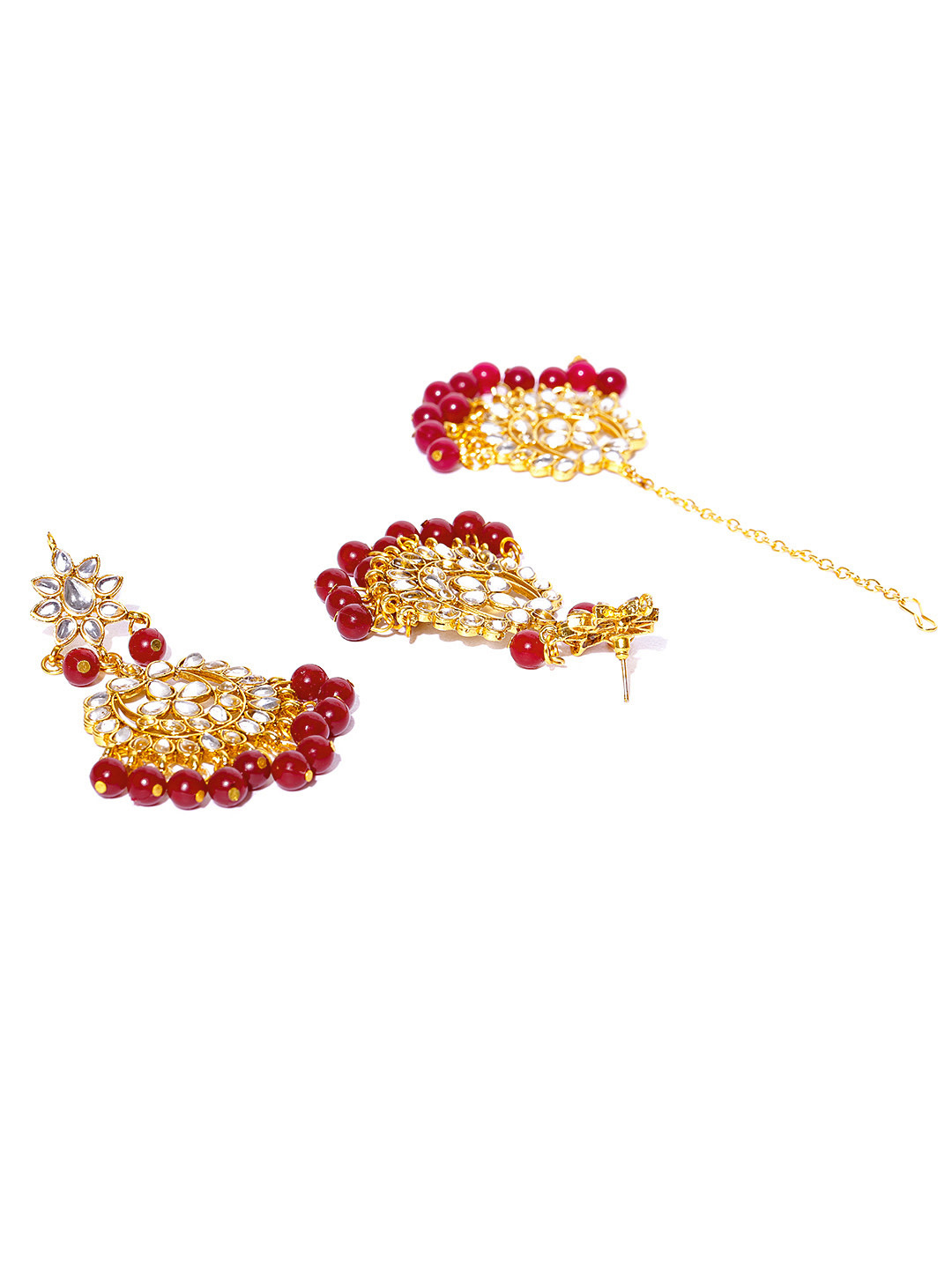 YouBella Maroon Gold-Plated Stone-Studded Handcrafted Jewellery Set