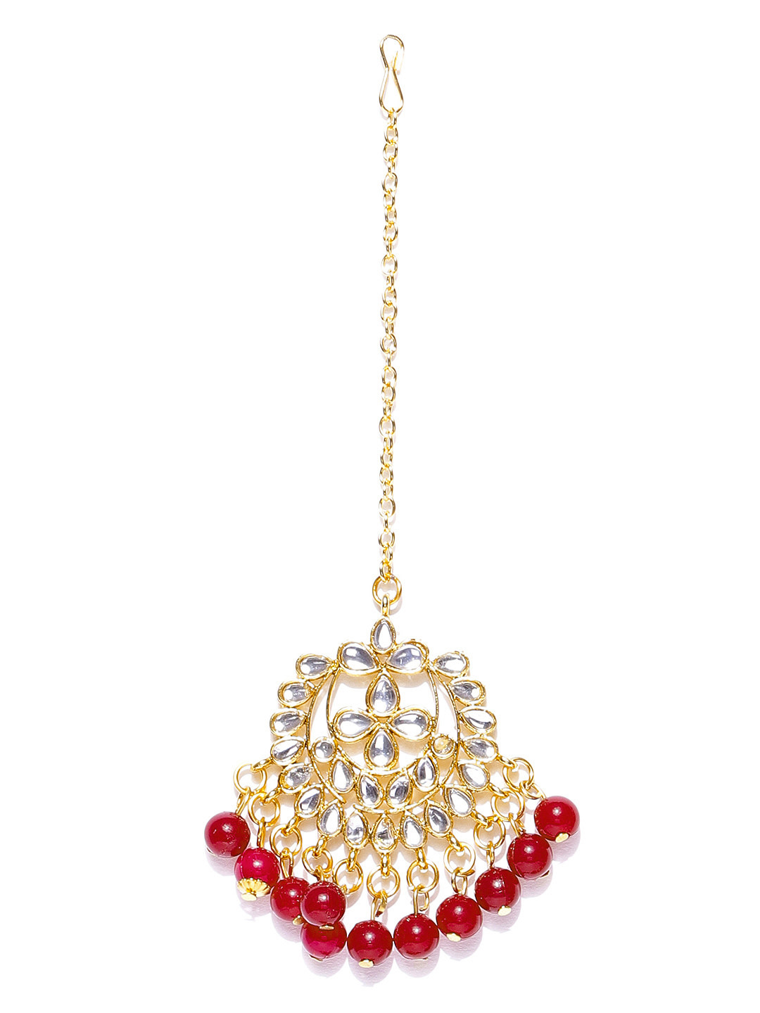 YouBella Maroon Gold-Plated Stone-Studded Handcrafted Jewellery Set
