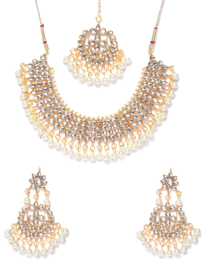 YouBella Cream-Coloured Gold-Plated Stone-Studded Handcrafted Jewellery Set