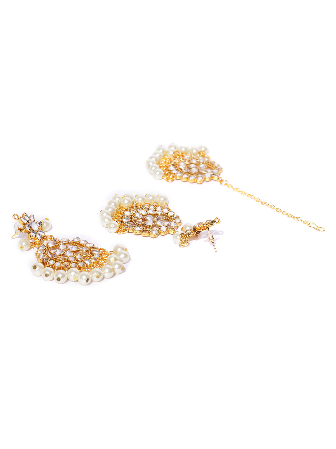 YouBella Cream-Coloured Gold-Plated Stone-Studded Handcrafted Jewellery Set