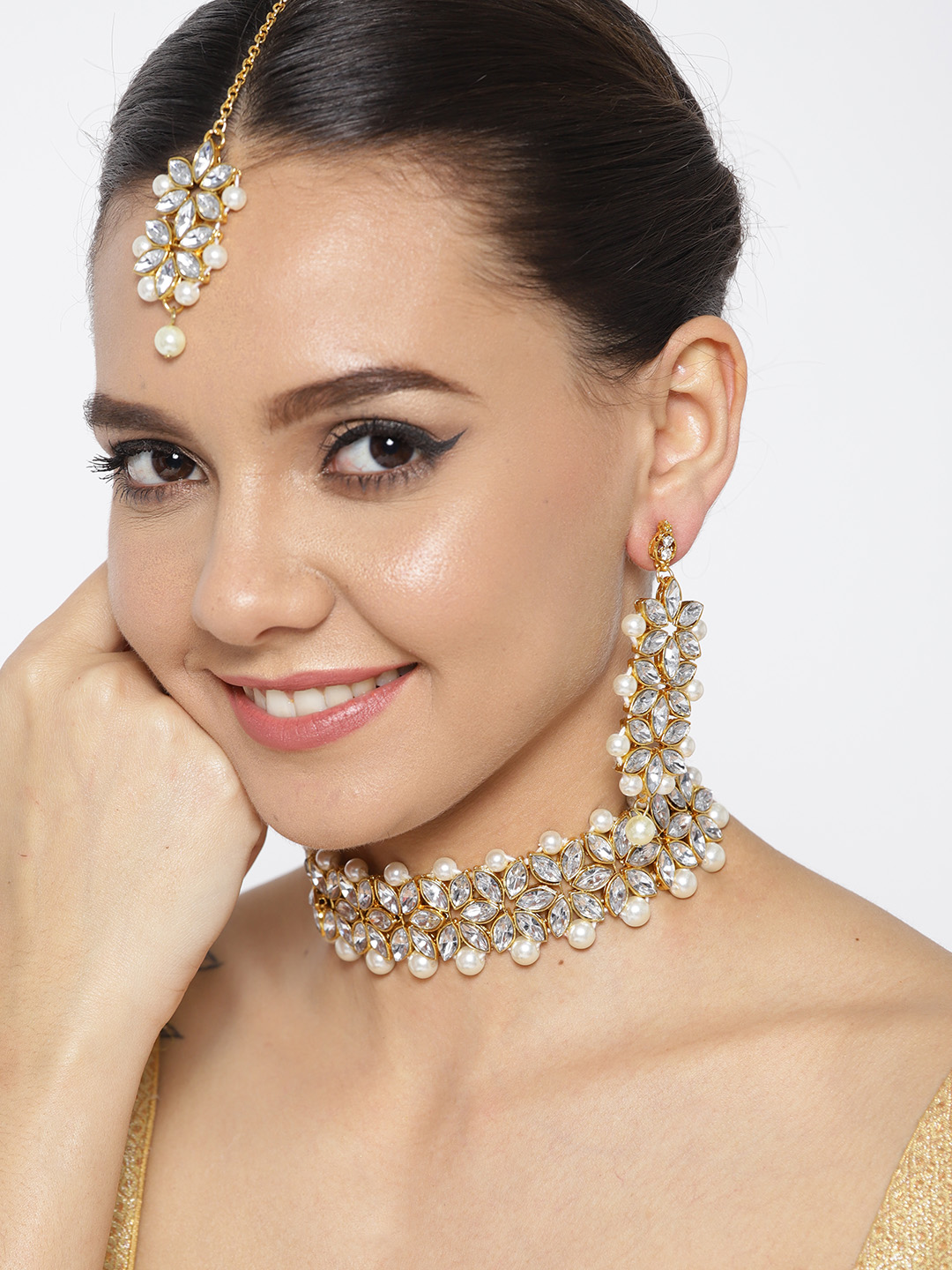 YouBella White Gold-Plated Stone-Studded Handcrafted Jewellery Set