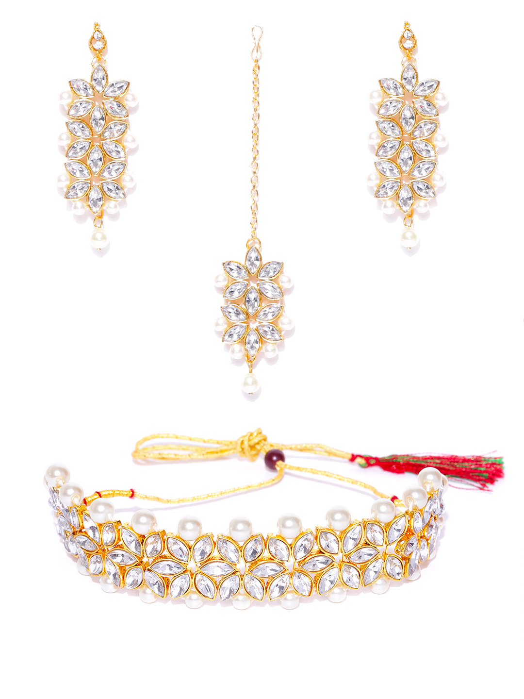 YouBella White Gold-Plated Stone-Studded Handcrafted Jewellery Set
