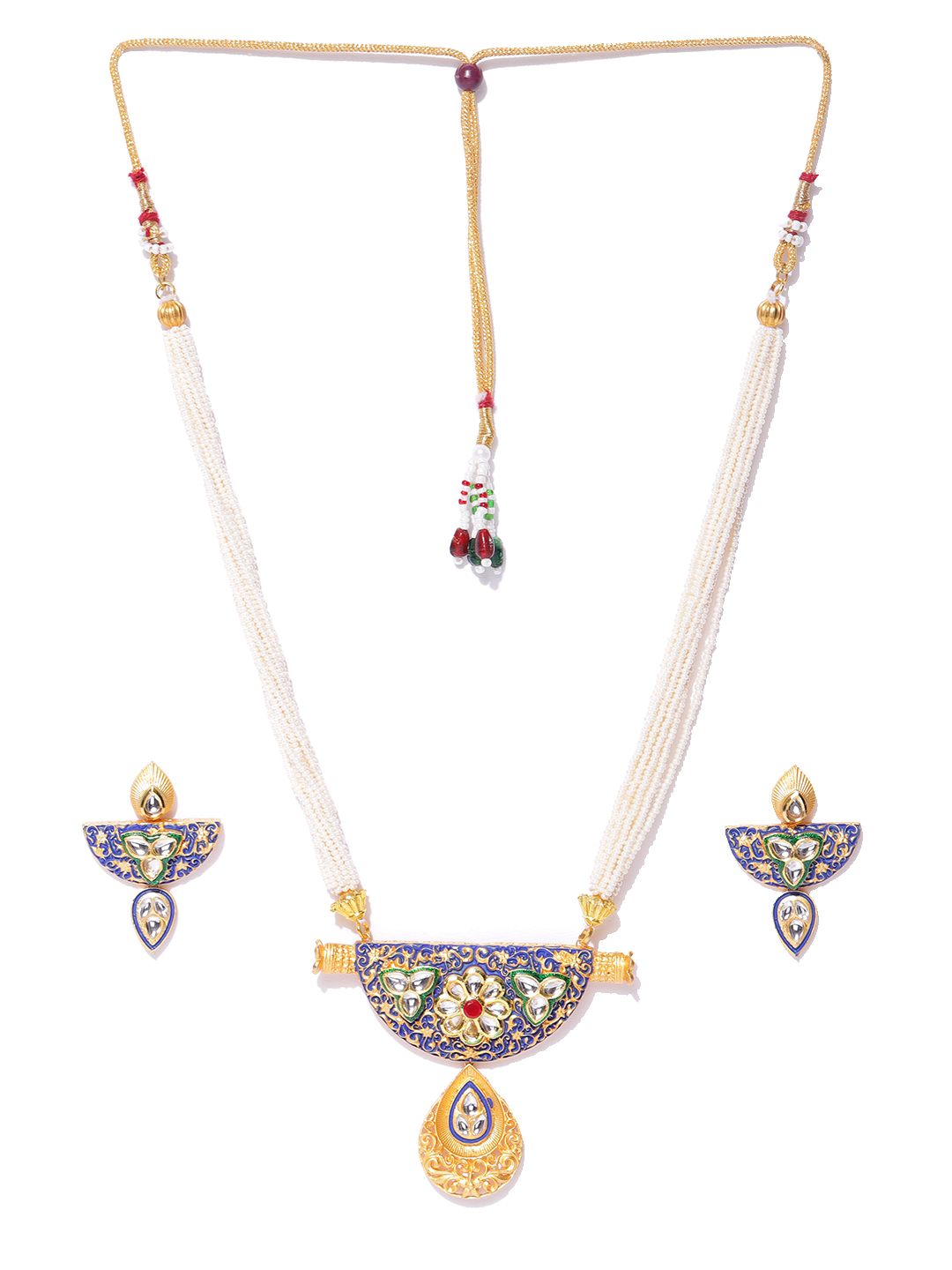 YouBella Off-White  Blue Gold-Plated Crescent-Shaped Enamelled Handcrafted Jewellery Set